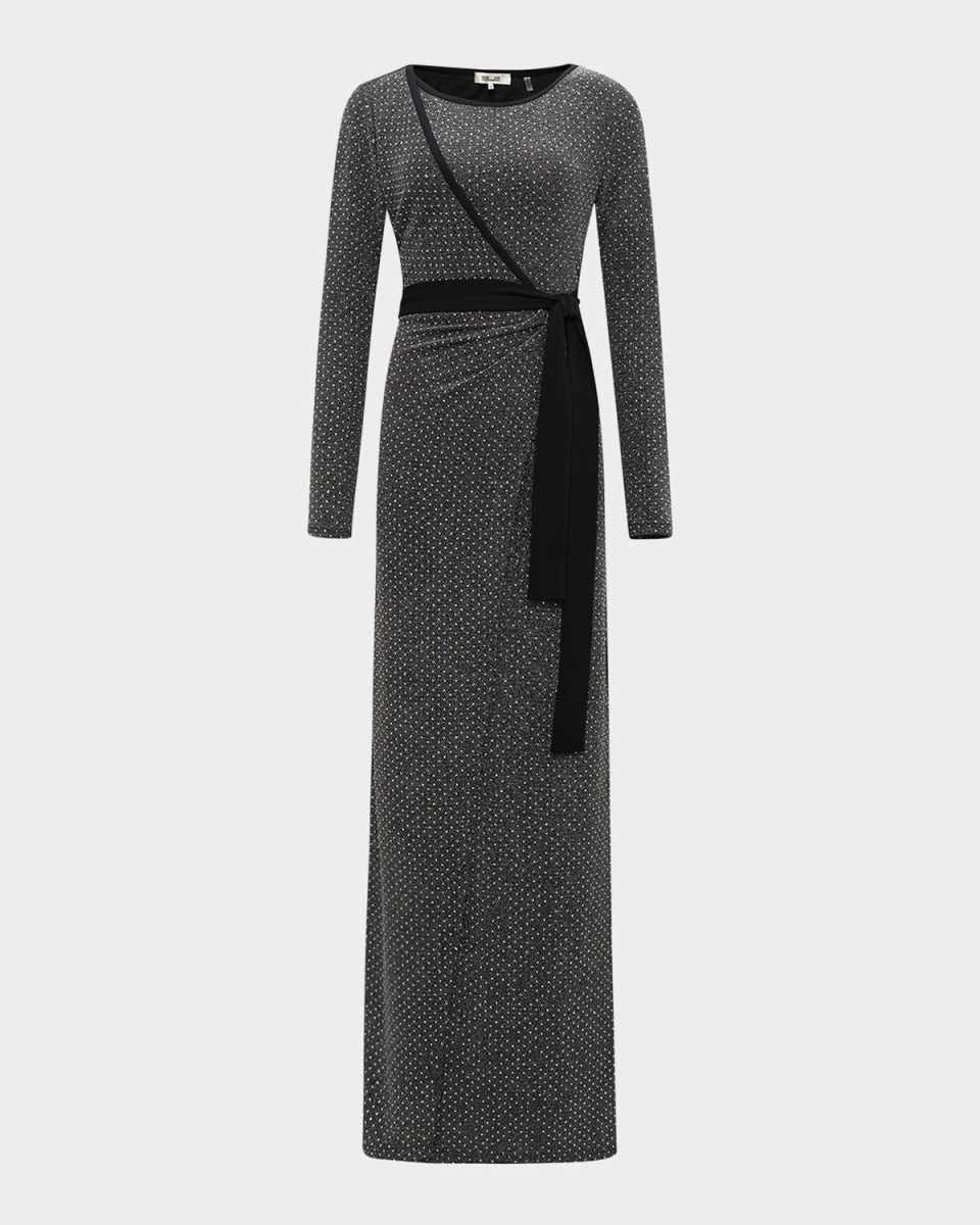 Simona Wrap-Front Rhinestone Maxi Dress